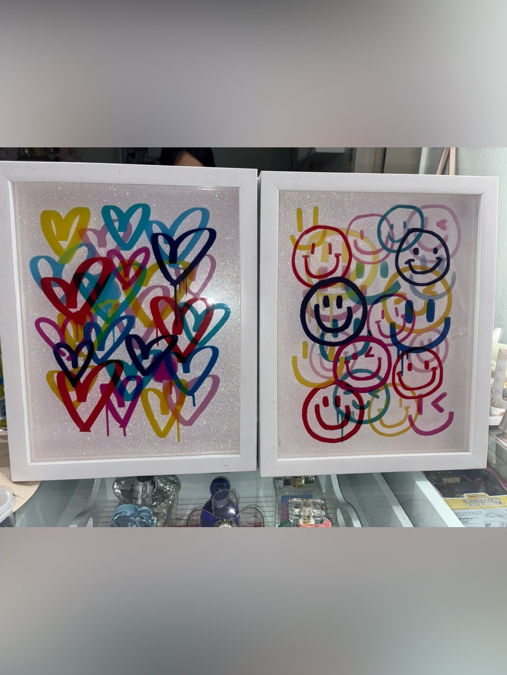 Colorful Hearts & Smiley Wall Art Pair - Multicolor